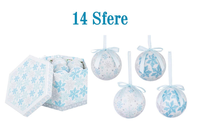 Scatola con 14 Palle di Natale Confezione Regalo Addobbi Natalizi Azzurri Albero