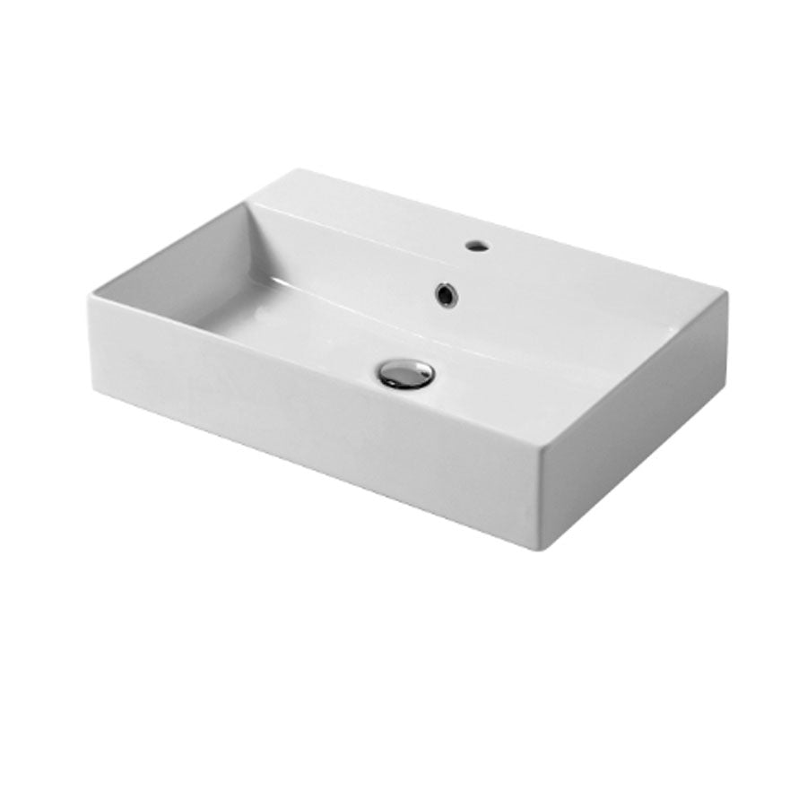 Lavabo rettangolare da appoggio o sospeso in ceramica bianca lucida 60x40 cm con foro per rubinetto Disegno-Ceramica