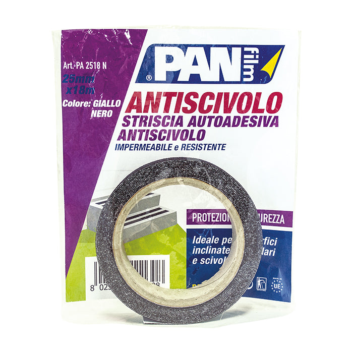 Panfilm antiscivolo mm 25x4,5 mt  - nero-. Striscia autoadesiva antiscivolo per il fai da te