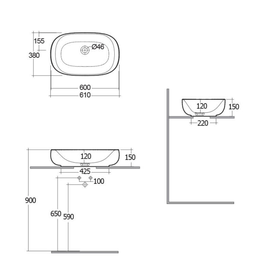 Lavabo da appoggio modello Illusion Rak Ceramics con vasca ovale cm 60x38