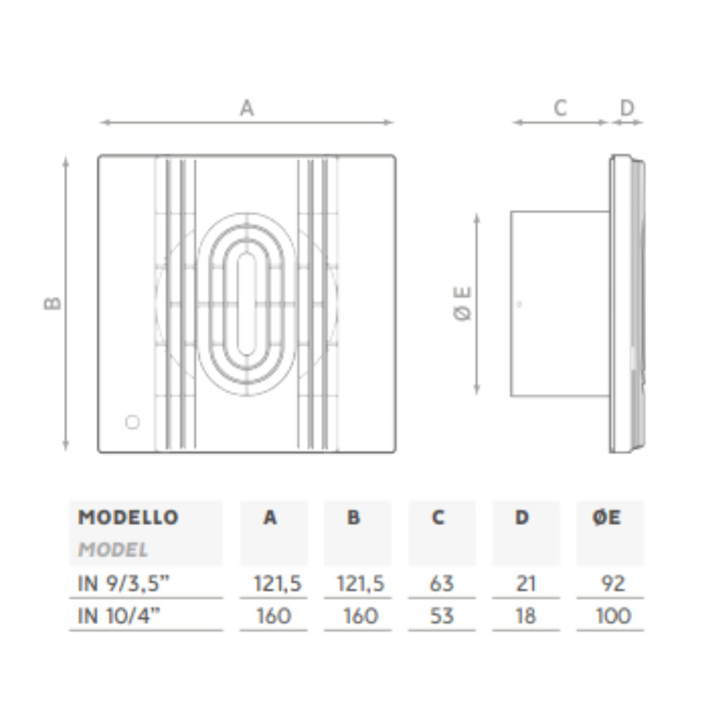 O.erre in aspiratore assiale da parete 10/4 per condotti diametro max 100 mm