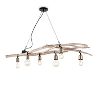 Sospensione Industrial-Minimal Driftwood Legno Marrone 6 Luci E27