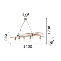 Sospensione Industrial-Minimal Driftwood Legno Marrone 6 Luci E27