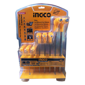 Set chiavi esagonali a T 8 pz 2 -10 mm con supporto Ingco HHKT80818