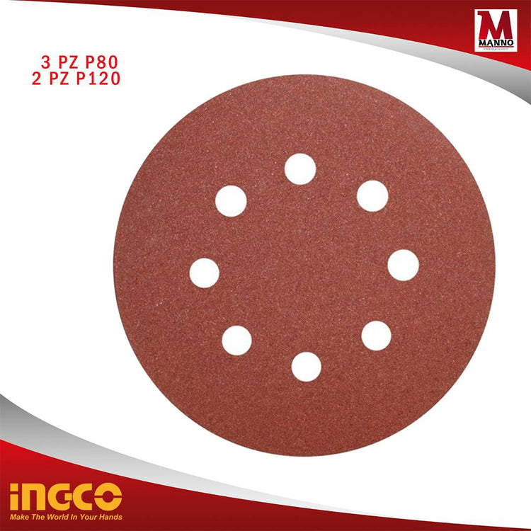 Set dischi carta abrasiva 5 pz Ø 150 mm - Ingco AKRS150051