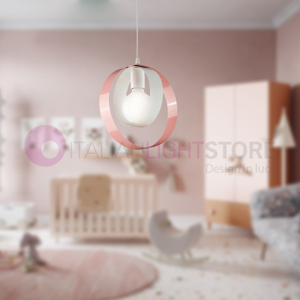 DAYTONA Lampadario Moderno a 1 Luce con cerchi metallo bianco e rosa