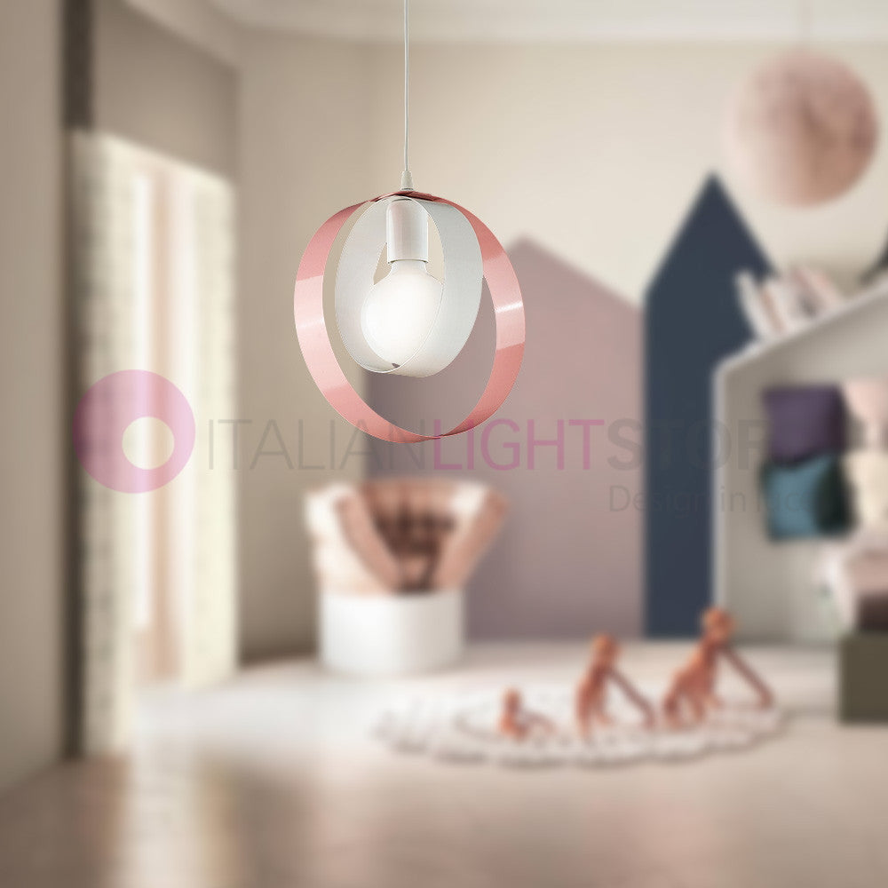 DAYTONA Lampadario Moderno a 1 Luce con cerchi metallo bianco e rosa