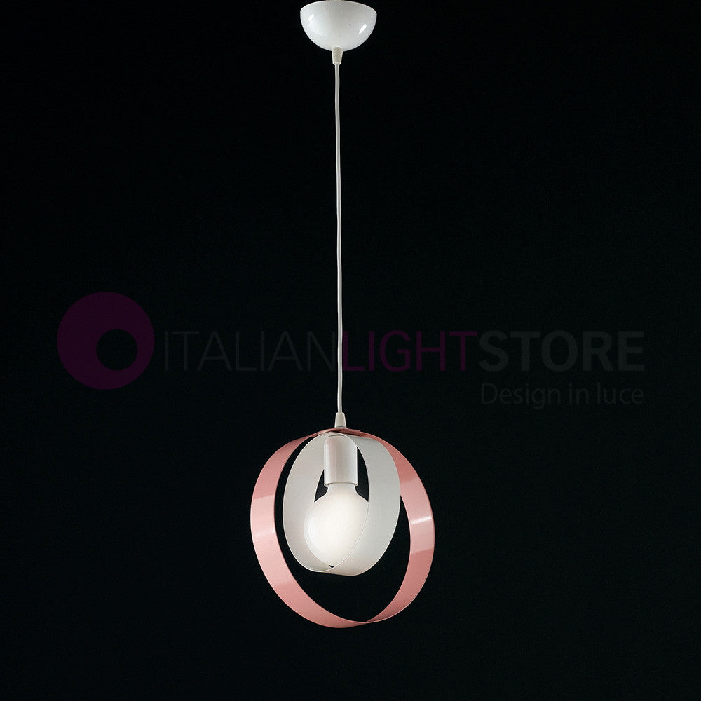 DAYTONA Lampadario Moderno a 1 Luce con cerchi metallo bianco e rosa