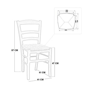 Sedia da sala da pranzo in legno paesana da dipingere con sedile in paglia