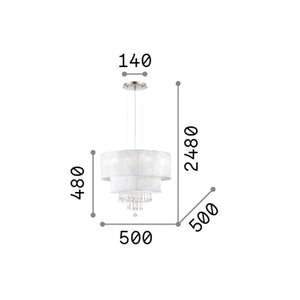 Lampadario Classico Opera Vetro,Tessuto,Cristalloistallo Bianco 4 Luci E27