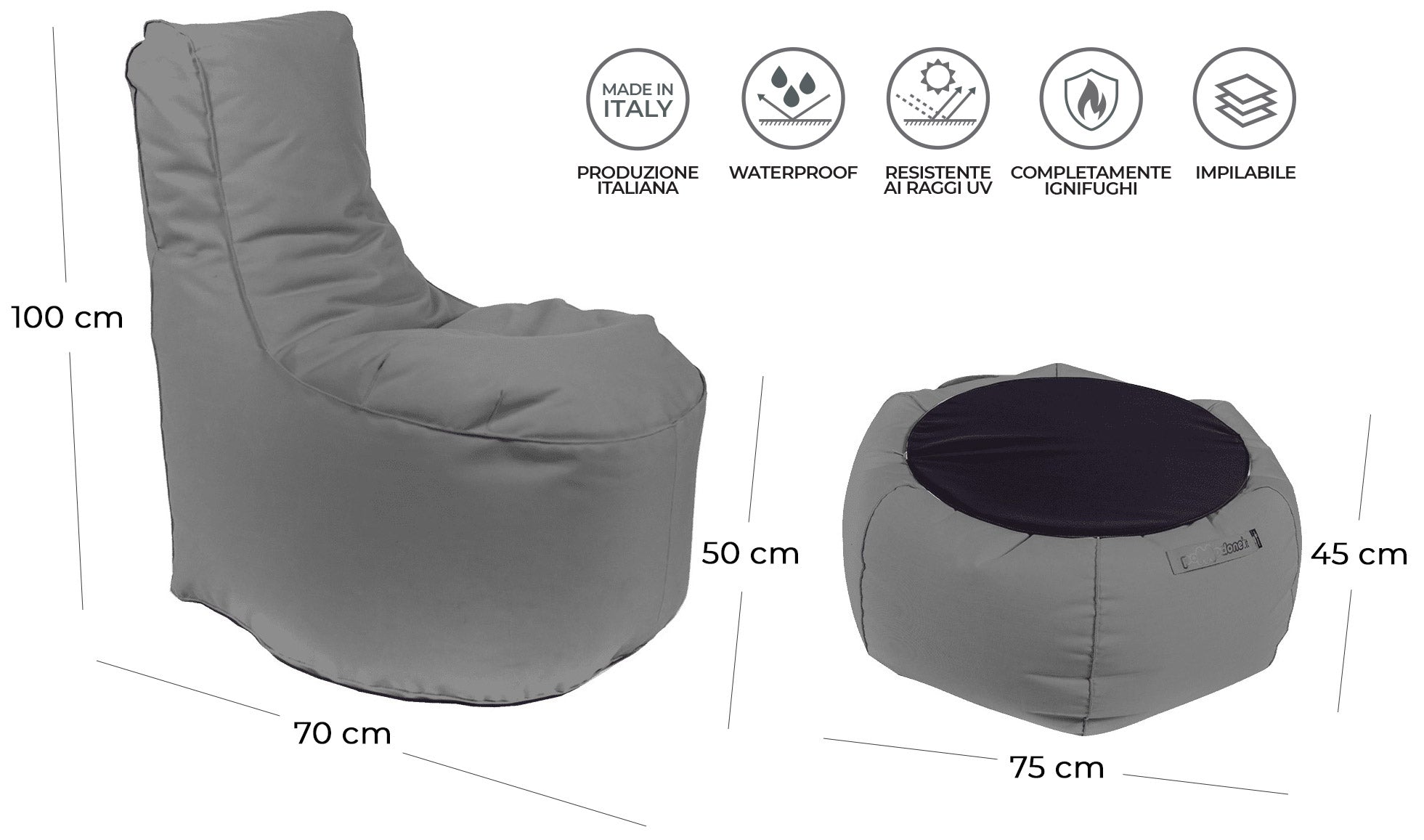 Poltrona Pouf e Tavolino in Acrilico Pomodone Bianco