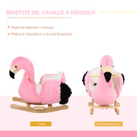 Fenicottero a Dondolo in Peluche e Legno Aspen  Rosa