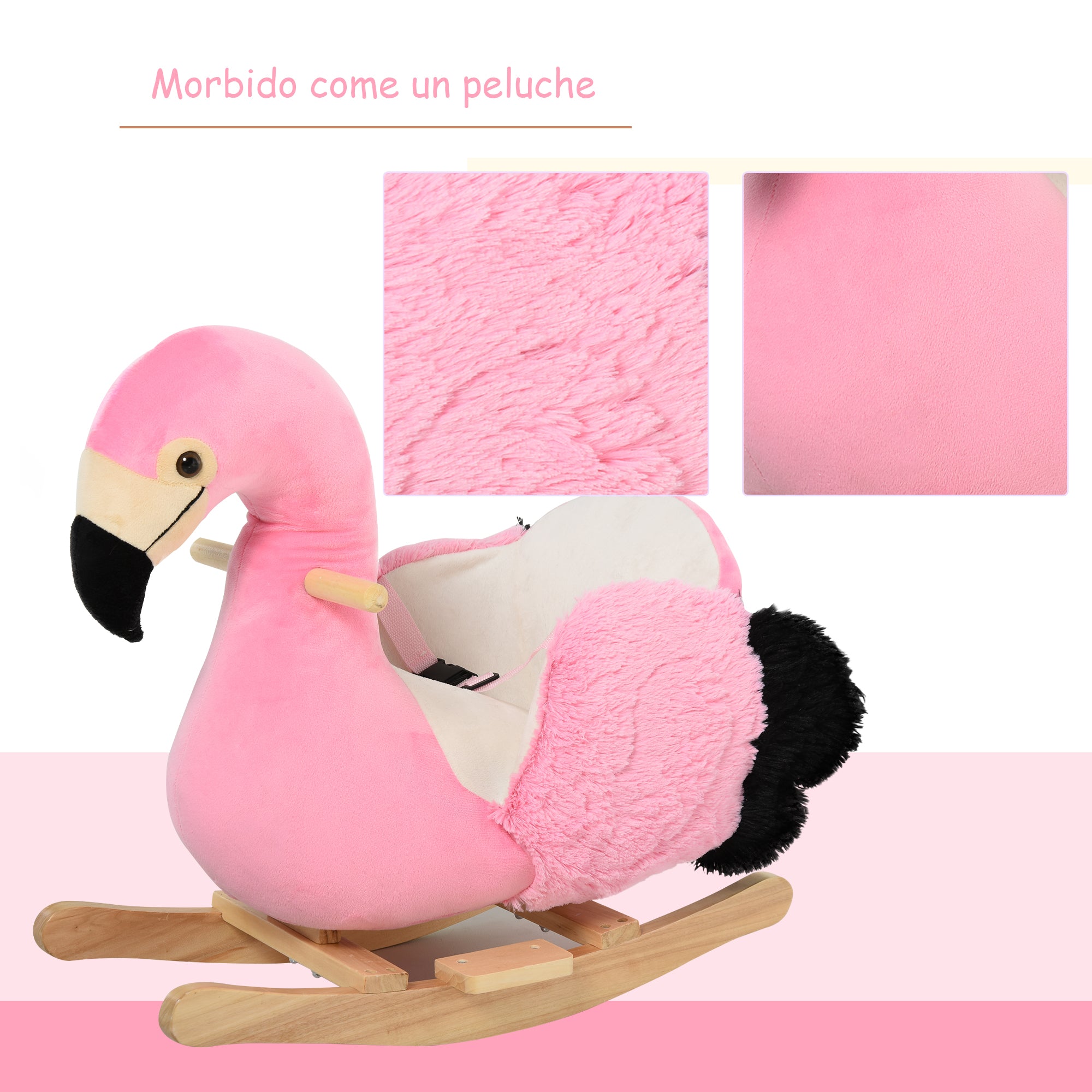 Fenicottero a Dondolo in Peluche e Legno Aspen  Rosa