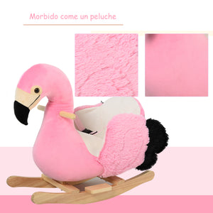 Fenicottero a Dondolo in Peluche e Legno Aspen  Rosa