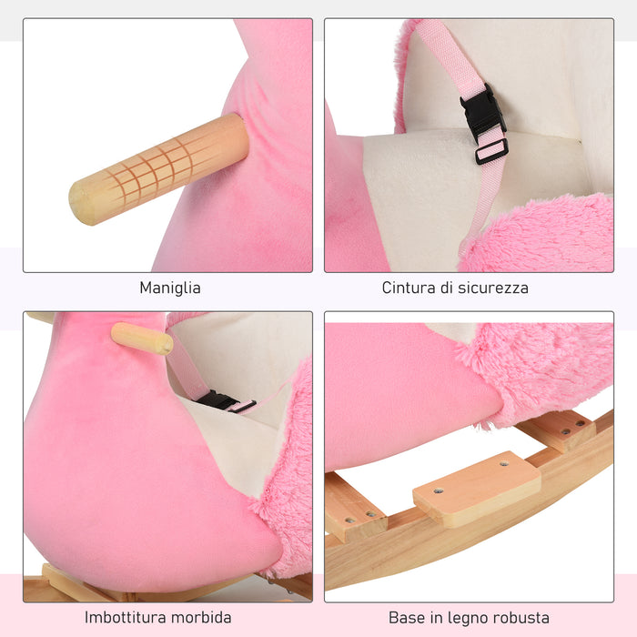 Fenicottero a Dondolo in Peluche e Legno Aspen  Rosa