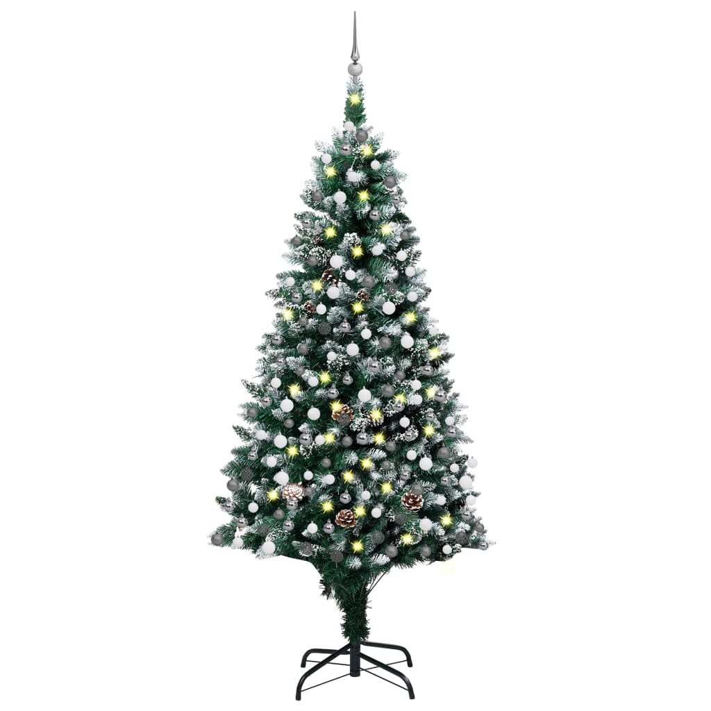 vidaXL Albero di Natale Preilluminato con Palline e Pigne 210 cm