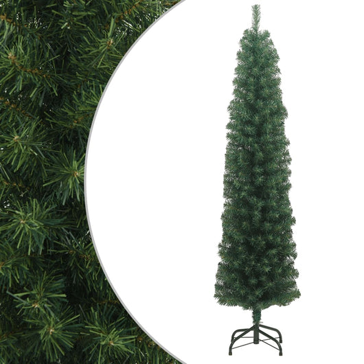 vidaXL Albero di Natale Artificiale Sottile con Base Verde 180 cm PVC