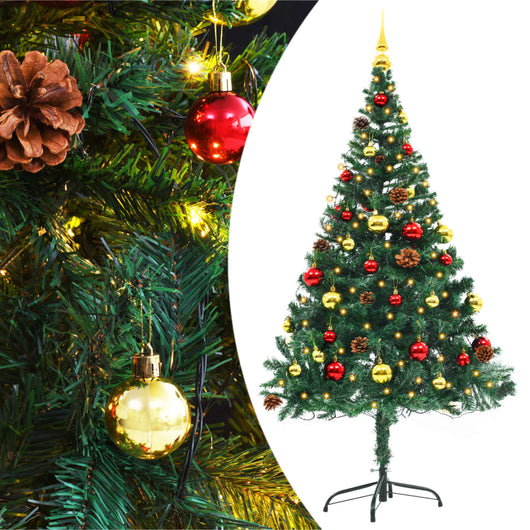 vidaXL Albero di Natale Preilluminato con Palline Verde 150 cm