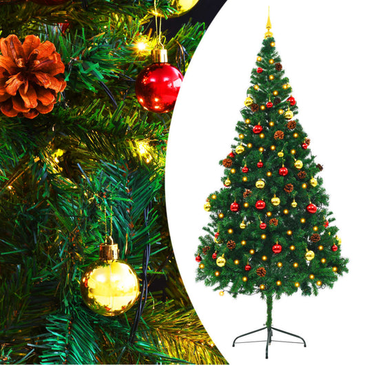 vidaXL Albero di Natale Preilluminato con Palline Verde 210 cm