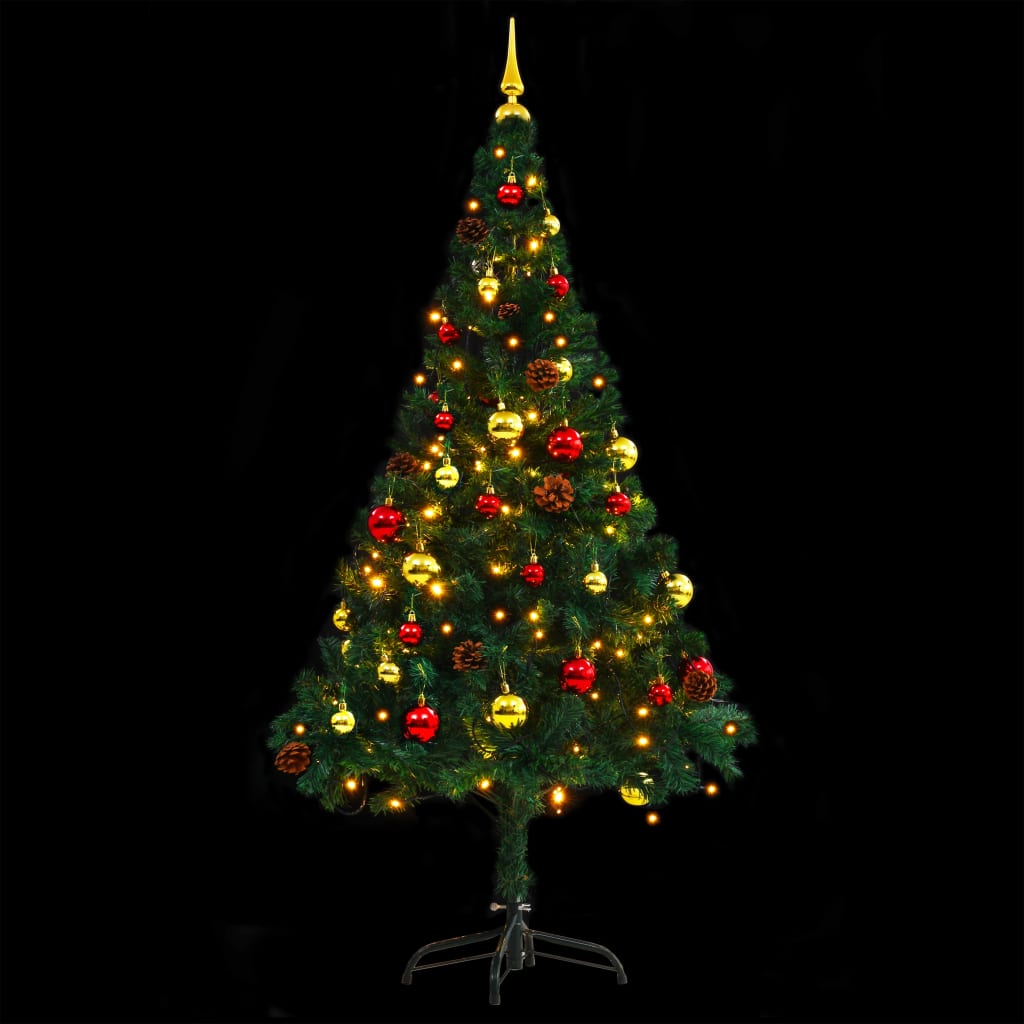 vidaXL Albero di Natale Preilluminato con Palline Verde 150 cm