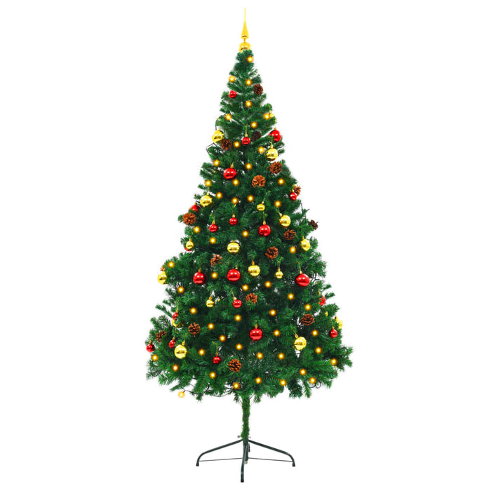 vidaXL Albero di Natale Preilluminato con Palline Verde 210 cm