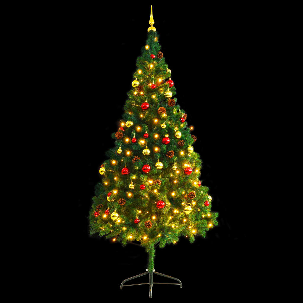 vidaXL Albero di Natale Preilluminato con Palline Verde 210 cm