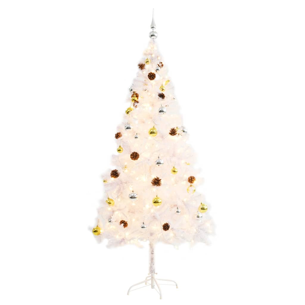 vidaXL Albero di Natale Preilluminato con Palline Bianco 180 cm