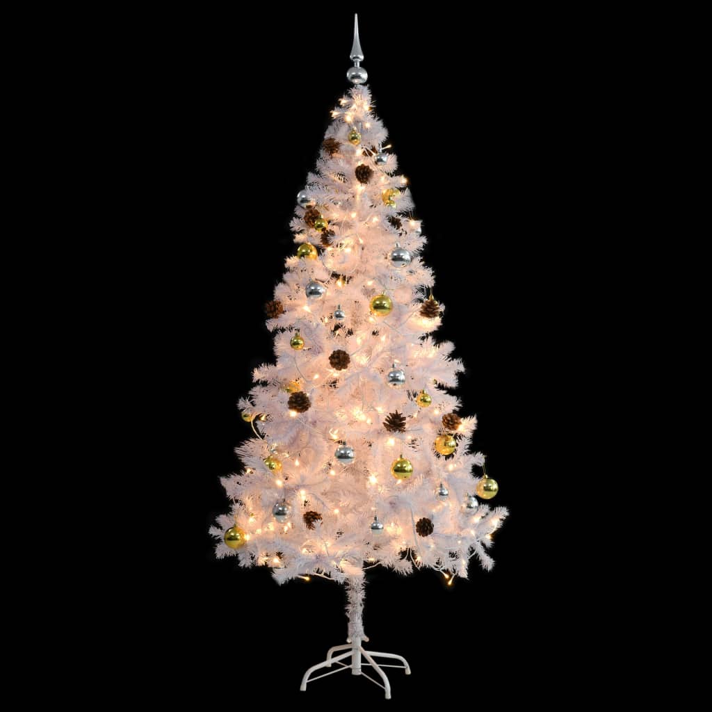 vidaXL Albero di Natale Preilluminato con Palline Bianco 180 cm