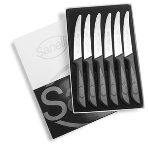 Set Coltelli da Tavola 6 Pezzi Lama 11 cm Manico Antiscivolo Sanelli Skin Nero