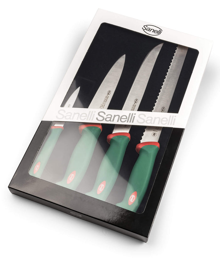 Set Coltelli da Cucina 4 Pezzi  Manico Antiscivolo Sanelli Premana Verde/Rosso