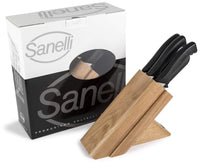 Ceppo in Legno Rovere con 5 Coltelli  Manico Antiscivolo Sanelli Skin Nero