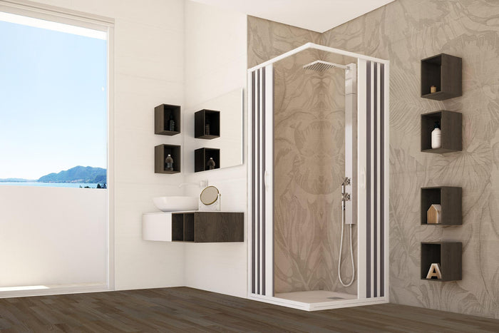 Box Doccia Angolare 2 Ante a Soffietto in PVC Apertura Centrale H185 cm Dorini Bianco 80x80 cm