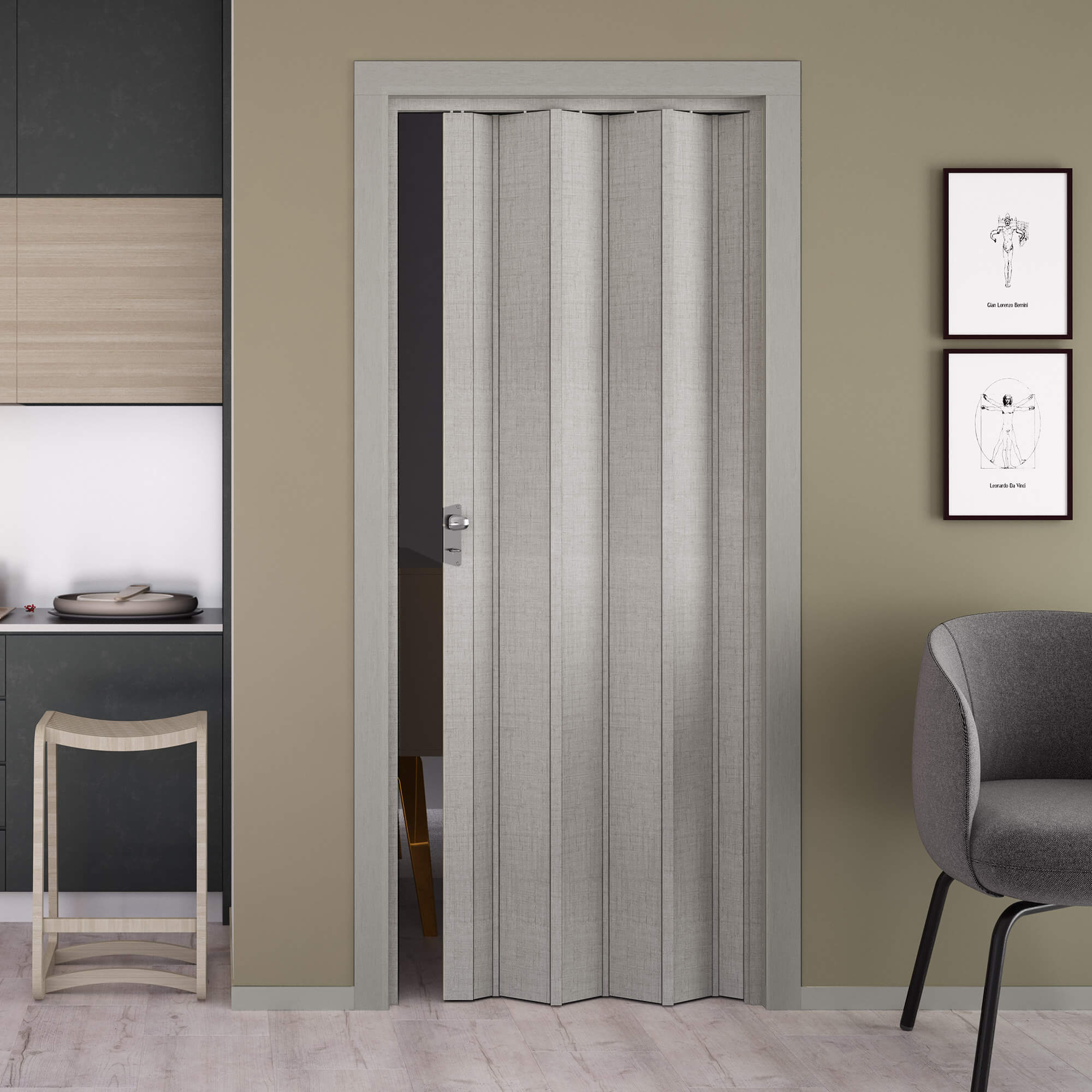 Porta a Soffietto da Interno 83x214 cm in PVC Saba Caroline Tessuto Grigio