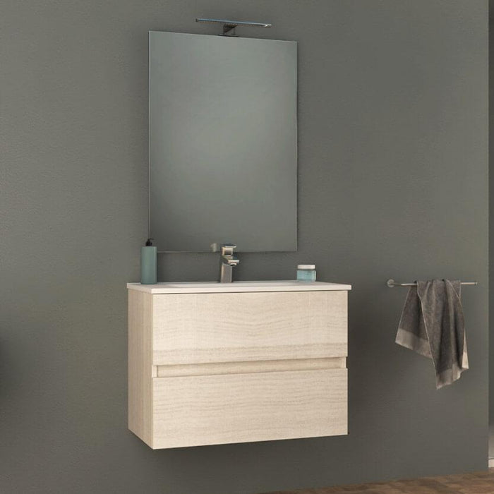 Mobile Bagno Sospeso 74 cm Lavabo e Specchio Tavassi Giove Rovere Bianco