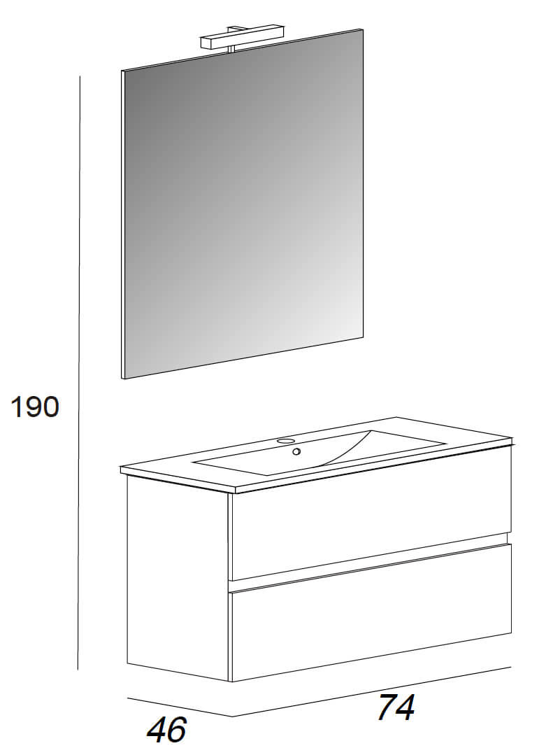 Mobile Bagno Sospeso 74 cm Lavabo e Specchio Tavassi Giove Rovere Bianco