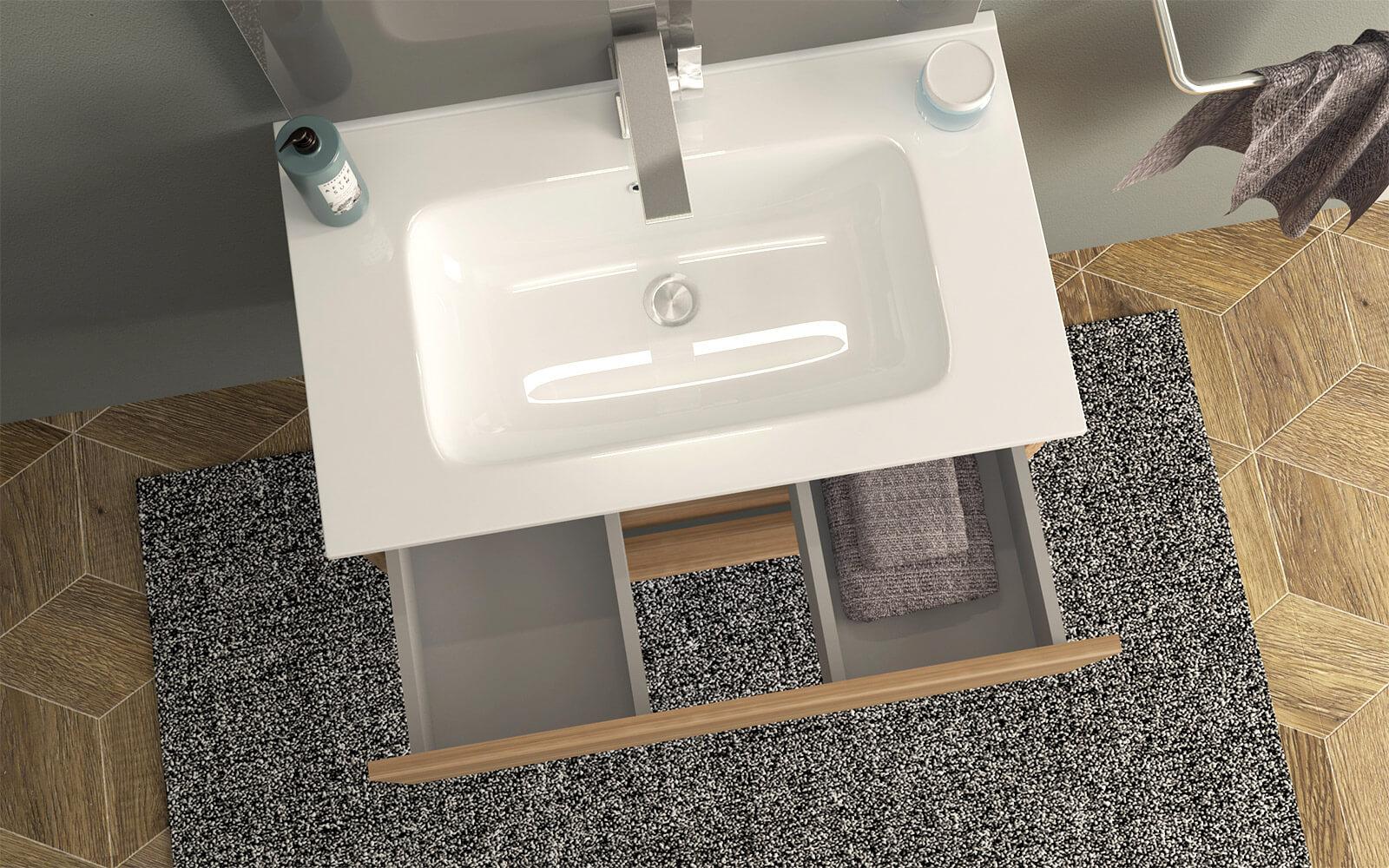 Mobile Bagno Sospeso 74 cm Lavabo e Specchio Tavassi Giove Rovere Chiaro