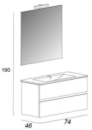 Mobile Bagno Sospeso 74 cm Lavabo e Specchio Tavassi Giove Rovere Chiaro