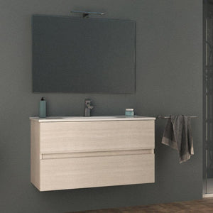 Mobile Bagno Sospeso 100 cm Lavabo e Specchio Tavassi Giove Rovere Bianco