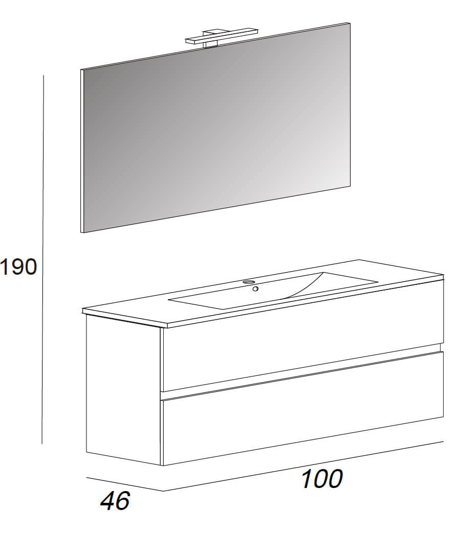 Mobile Bagno Sospeso 100 cm Lavabo e Specchio Tavassi Giove Rovere Bianco