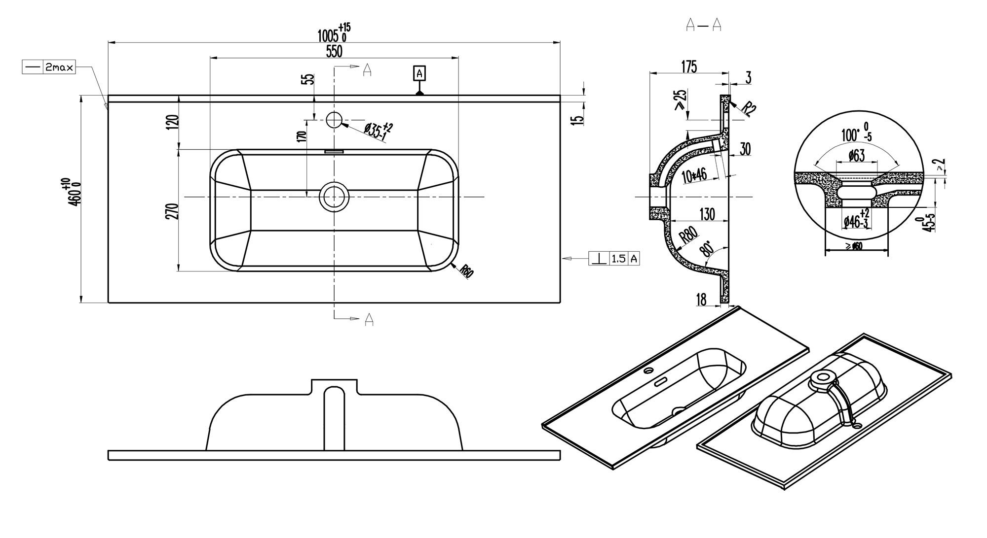 Mobile Bagno Sospeso 100 cm Lavabo e Specchio Tavassi Giove Rovere Chiaro