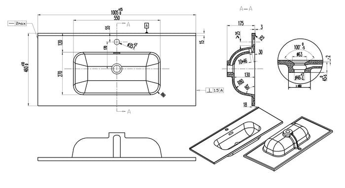 Mobile Bagno Sospeso 100 cm Lavabo e Specchio Tavassi Giove Rovere Chiaro