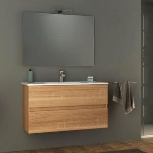 Mobile Bagno Sospeso 100 cm Lavabo e Specchio Tavassi Giove Rovere Chiaro