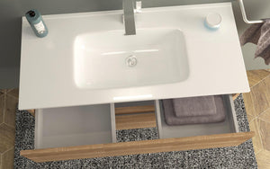 Mobile Bagno Sospeso 100 cm Lavabo e Specchio Tavassi Giove Rovere Chiaro