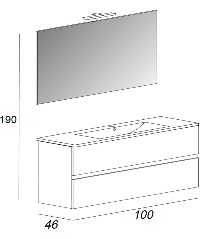 Mobile Bagno Sospeso 100 cm Lavabo e Specchio Tavassi Giove Rovere Chiaro