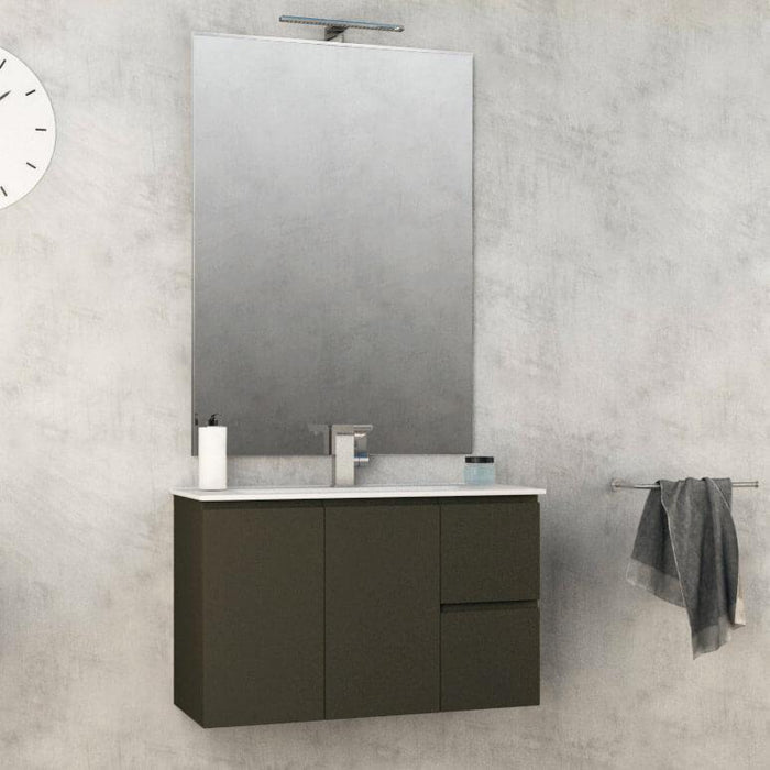 Mobile Bagno Sospeso 80 cm Lavabo e Specchio Tavassi Urano Grigio Talpa Opaco