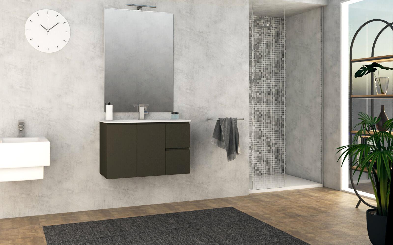 Mobile Bagno Sospeso 80 cm Lavabo e Specchio Tavassi Urano Grigio Talpa Opaco