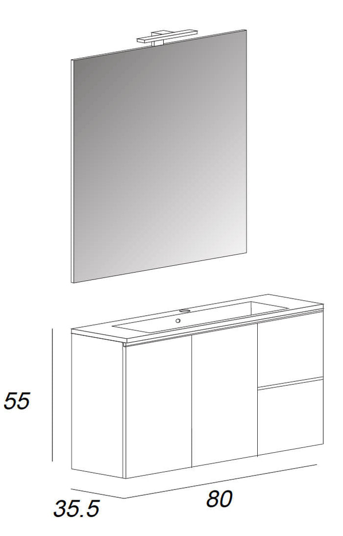 Mobile Bagno Sospeso 80 cm Lavabo e Specchio Tavassi Urano Grigio Talpa Opaco