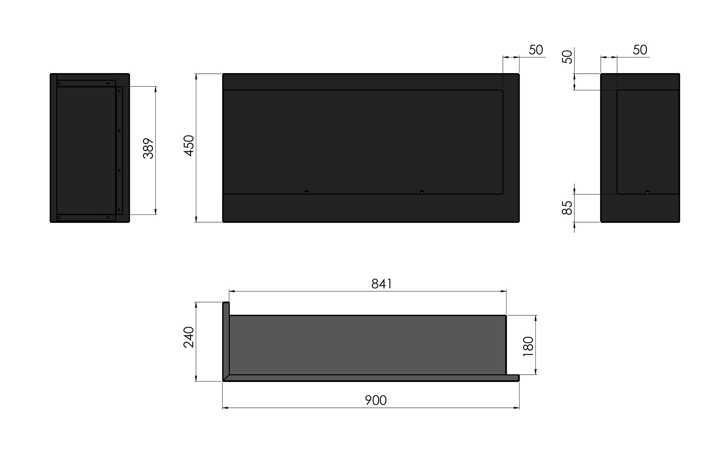 Camino a Bioetanolo da Incasso 90x45 cm Corner 900 Left Nero