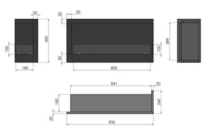 Camino a Bioetanolo da Incasso 90x45 cm Corner 900 Left Nero con Vetro