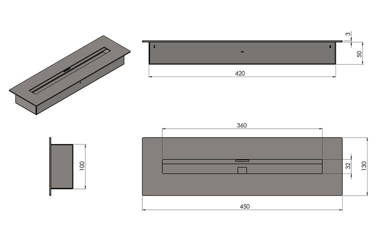 Camino a Bioetanolo da Incasso 90x45 cm Corner 900 Right Nero